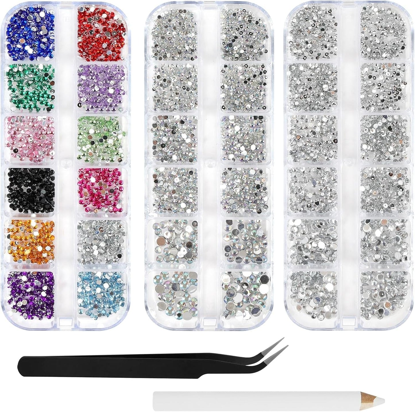 Harz Strasssteine ​​​​4200ks Strass Kristalle 1Mm-5Mm Gemischte Kinder Bastelsachen Kit Mit Strass Mit Picking Pinzette Und Stift Für DIY Nägel Kleidung Kunsthandwerk Gemischt Becher Party (A)