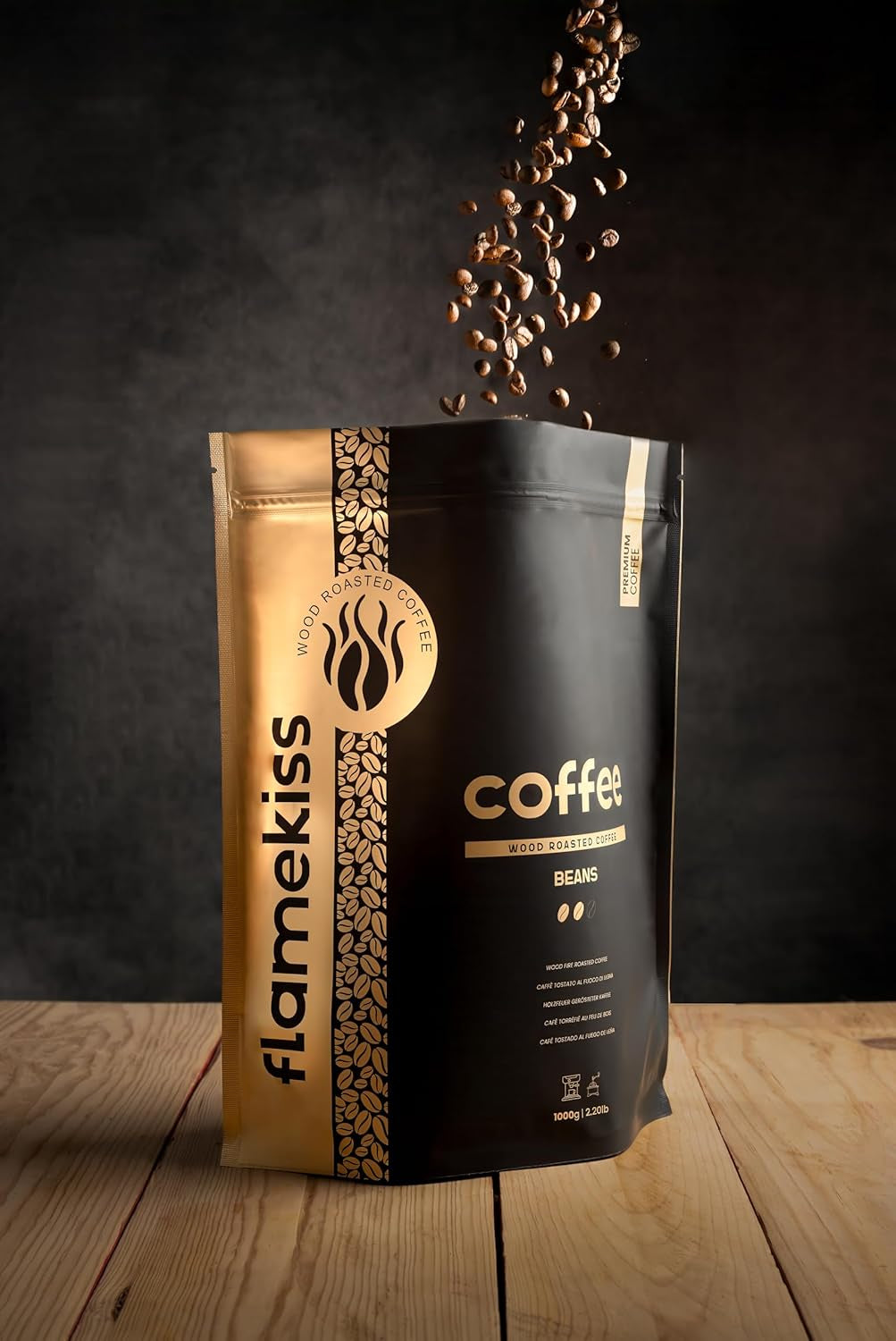 Kávová zrna 1 kg – vysoce kvalitní espresso Arabica a Robusta, ručně pražené na dřevěném ohni pro bohatý a aromatický zážitek z celé kávy