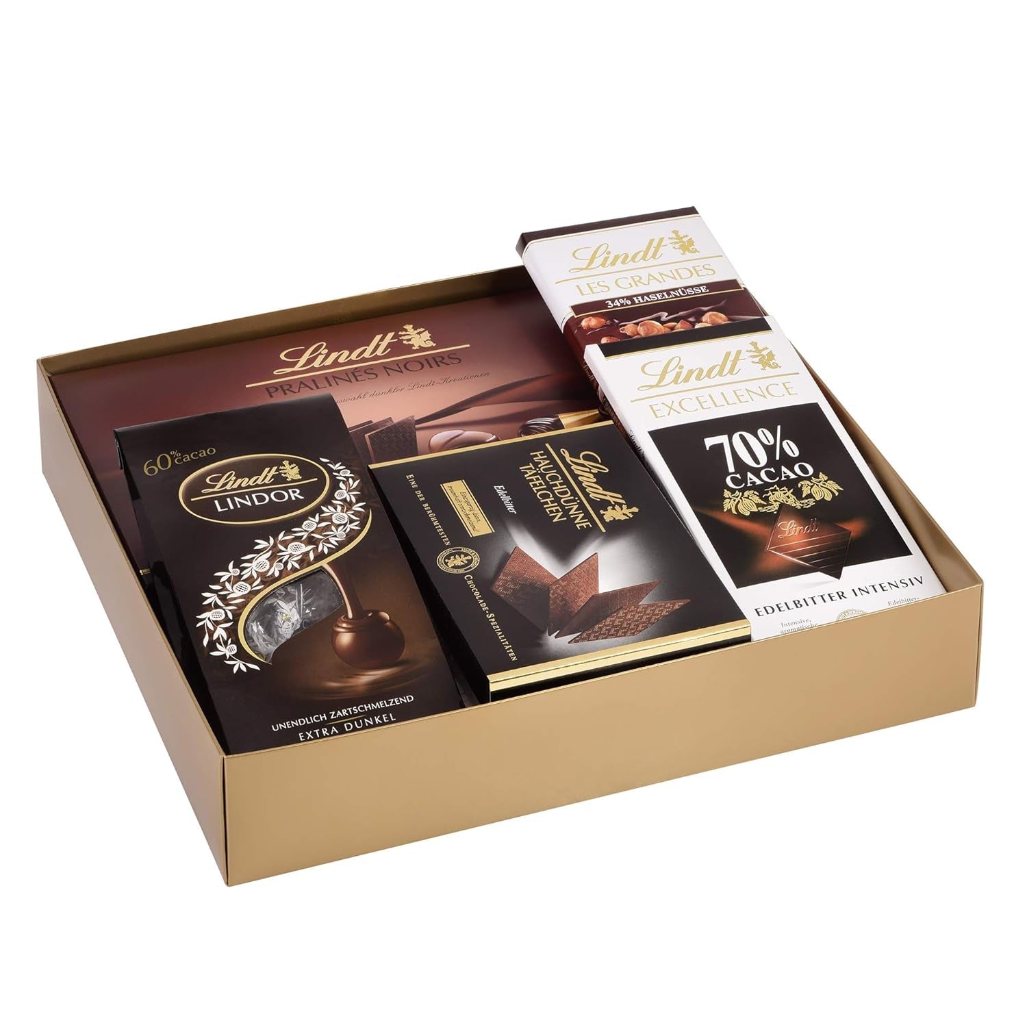 Lindt sada tmavé čokolády | 847 g | Sada 6 ks specialit z hořké čokolády Lindt (tyčinky, LINDOR, pralinky) od polosladké po extra tmavou | Hromadné balení | Čokoládový dárek