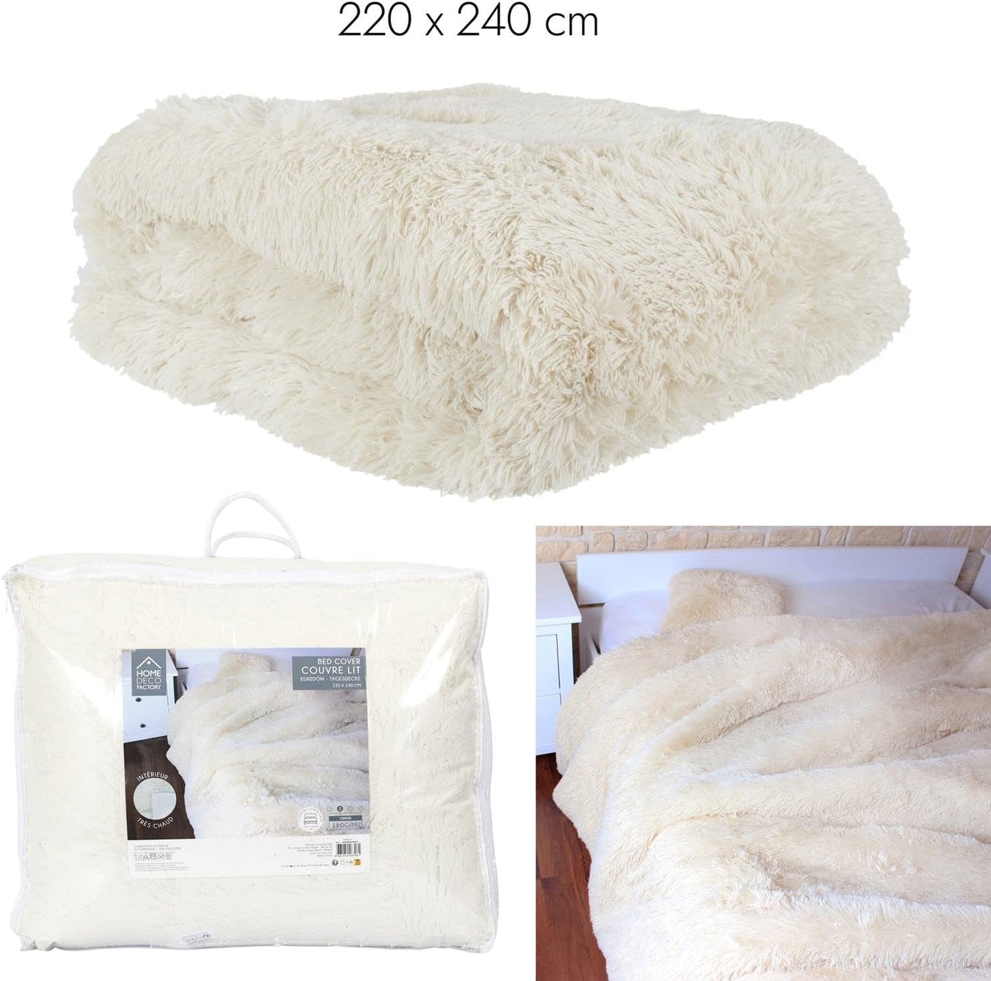 HOME DECO FACTORY Přikrývka s dlouhým vlasem, 220Cm X 240Cm, béžová Přikrývky a přikrývky Naty Shop