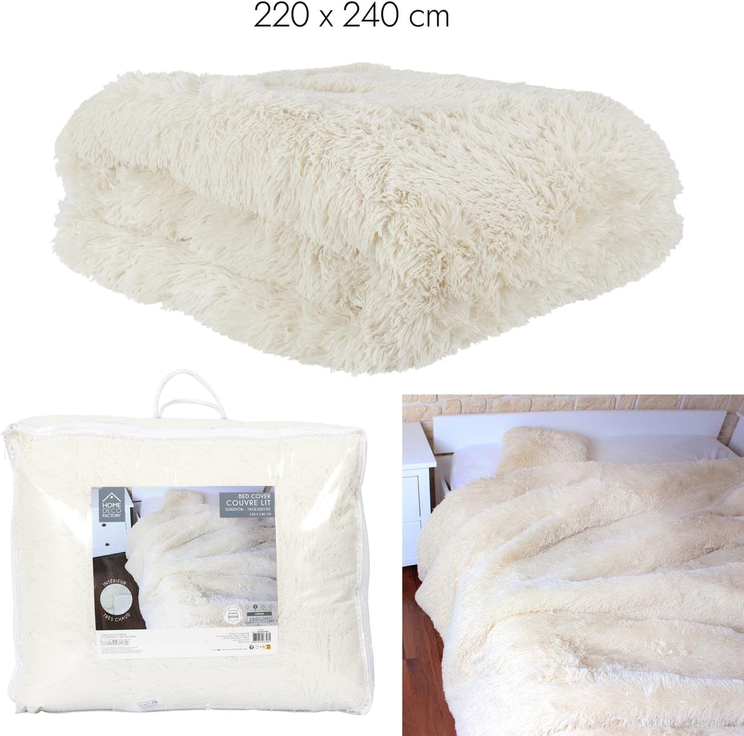 HOME DECO FACTORY Přikrývka s dlouhým vlasem, 220Cm X 240Cm, béžová Přikrývky a přikrývky Naty Shop