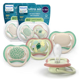 Dudlíky Philips AVENT ultra air - balení 4ks prodyšných dudlíků bez BPA pro miminka 6-18 měsíců, včetně pouzdra na přenášení a sterilizace, vzor želva/velryba (model SCF085/66)