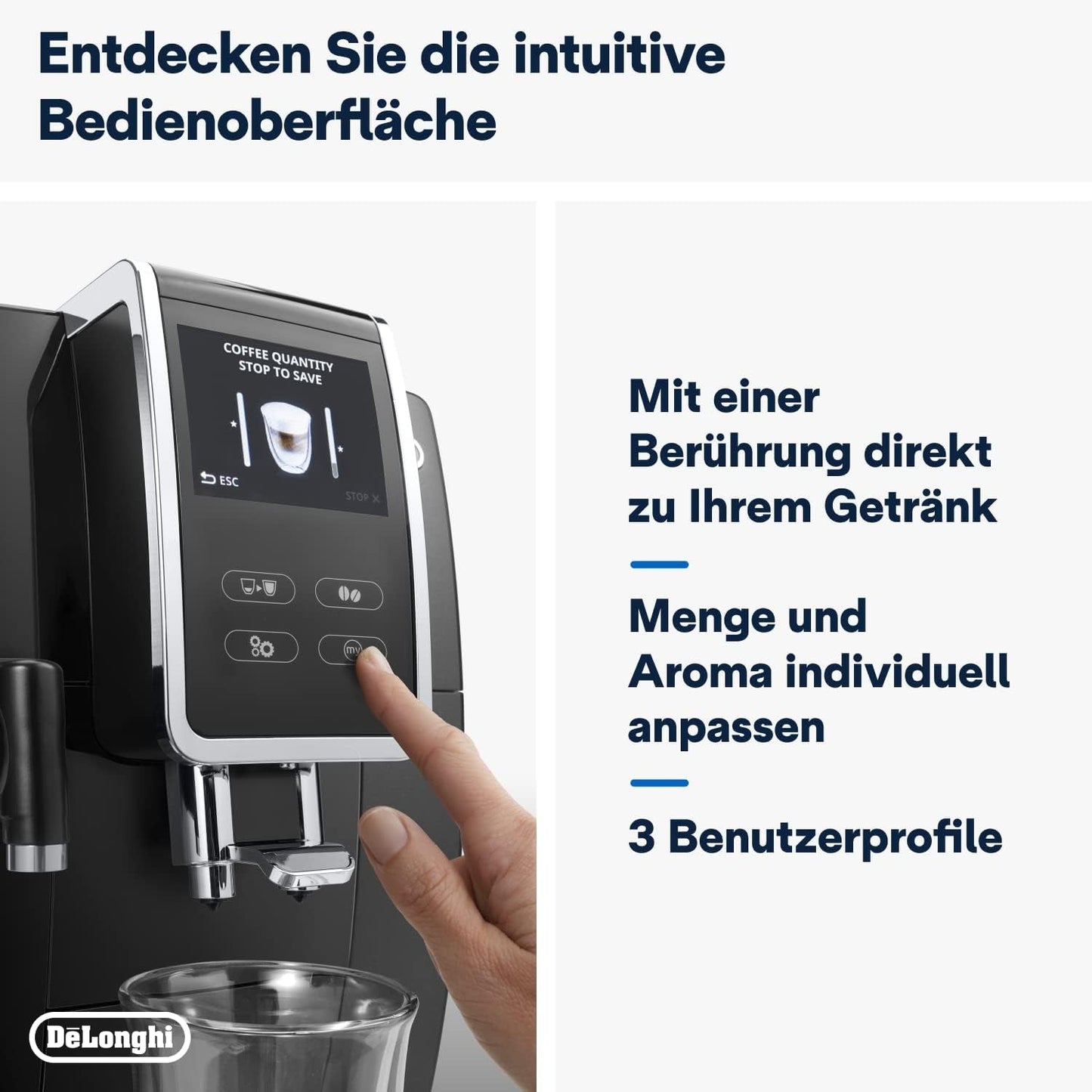 De'Longhi Dinamica Plus ECAM 370.70.B Plně automatický kávovar na espresso s mlékem, cappuccinem a espressem LatteCrema, 3,5palcový TFT barevný dotykový displej a ovládání aplikací, funkce kávy, černá