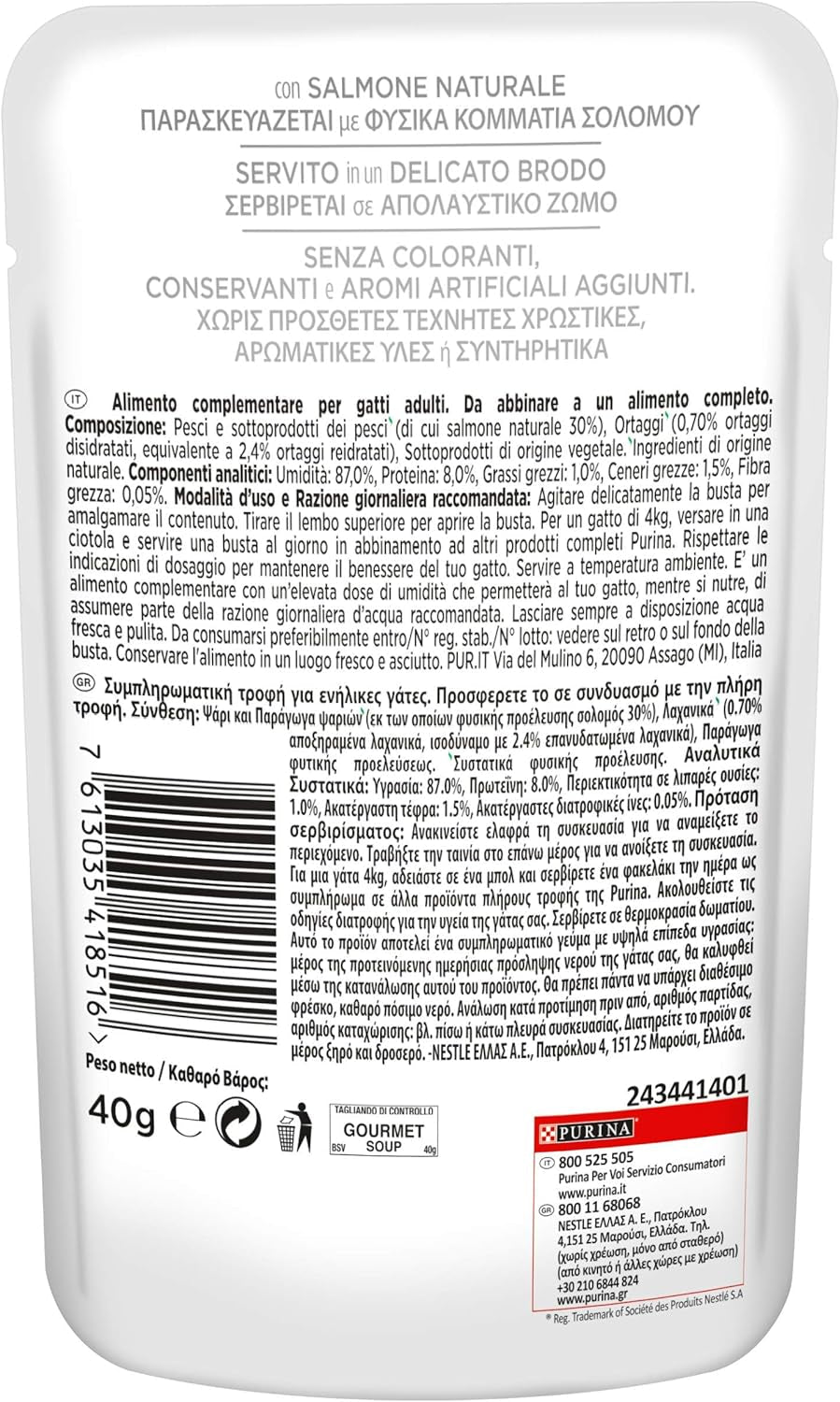 Crystal Delicate Suppenfond für die Katze, mit natürlichem Lachs, garniert mit Gemüse, 40 g, 32 kusů