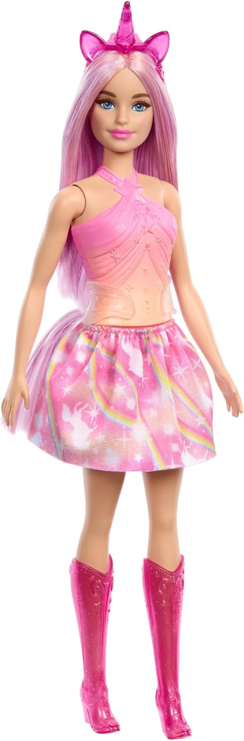 Panenky Barbie Unicorn s barevnými fantazijními vlasy, oblečky s barevným přechodem a fantasy doplňky na téma jednorožec, HRR13 Naty Shop Dolls Výchozí název