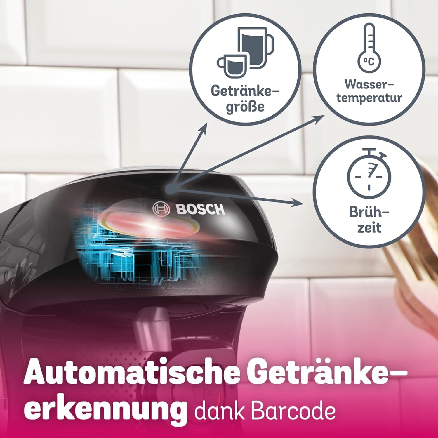 Bosch Tassimo Happy Friendly kávovar na kapsle TAS102E, 70+ nápojů, Vhodné pro všechny šálky, Auto-Stop, Trvale udržitelný, Perfektní dávkování, Úspora místa, 1400 W, Černá