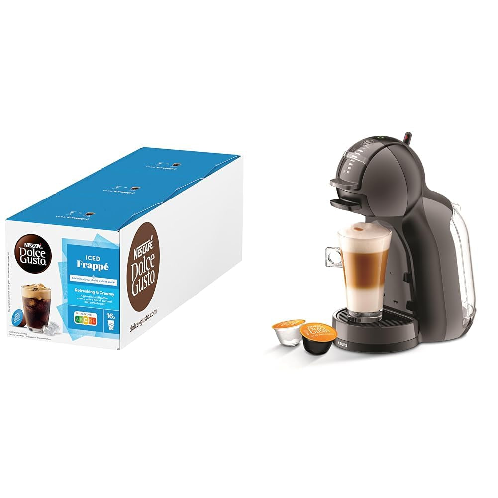 NESCAFÉ DOLCE GUSTO MINI ME od KRUPS schwarz/anthrazit automatic Kaffeekapselmaschine mit NESCAFÉ Dolce Gusto Iced Frappé, 3er Pack (3 x 16 porcí)