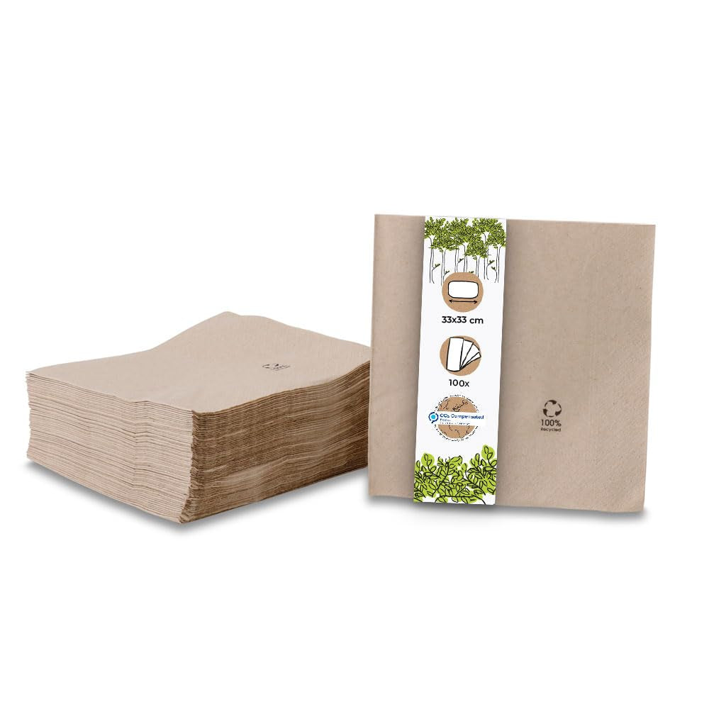 Ekologické ekologické ubrousky vyrobené z recyklovaného papíru I Vysoce kvalitní papírové ubrousky 10 X 10 cm I 100 kusů Koktejlové ubrousky Nebělené Biologicky rozložitelné Kompostovatelné