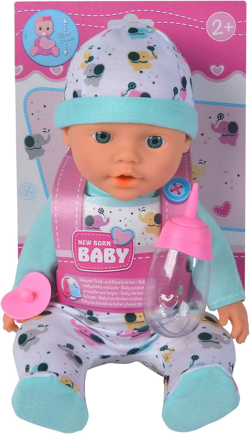 Vinylová panenka New Born Baby Little Elephant s funkcí krmení a pití, lahvičkou a dudlíkem, 30 cm, 2 roky stará Naty Shop Dolls Výchozí název