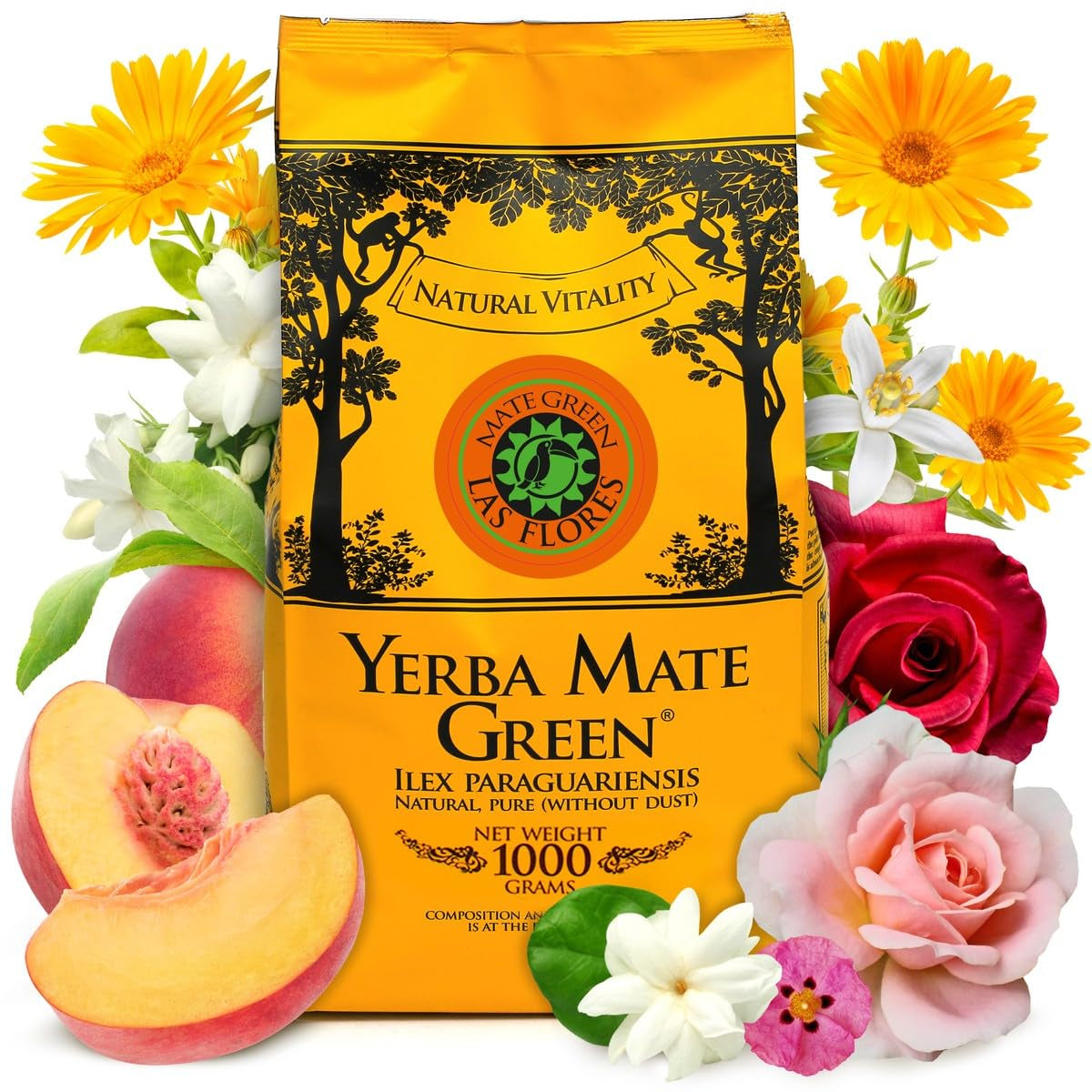 Yerba LAS FLORES 1 kg ● Čaj Yerba Maté s brazilskými broskvemi ● Jasmín ● Čaj maté z listů maté ● Přírodní příchutě ● Čaj Yebra Maté s guaranou 50 g ● Čaj Yerba Maté s celými listy 1050 g ● Vegan