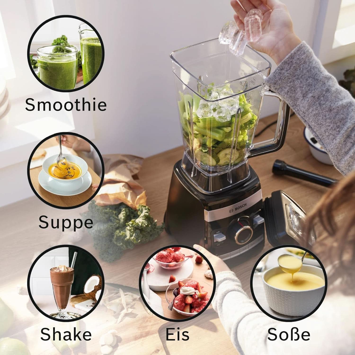 Bosch Standmixer Vitaboost MMBH6P6BDE, 6-Klingen-Edelstahlmesser, 2,5L Tritan-Mixbehälter, Stopfer, 6 Automatikprogramme, Rezeptbuch, Bpa-Frei, Einfache Reinigung, 45 000 U/Min, 1600 Na Shop.