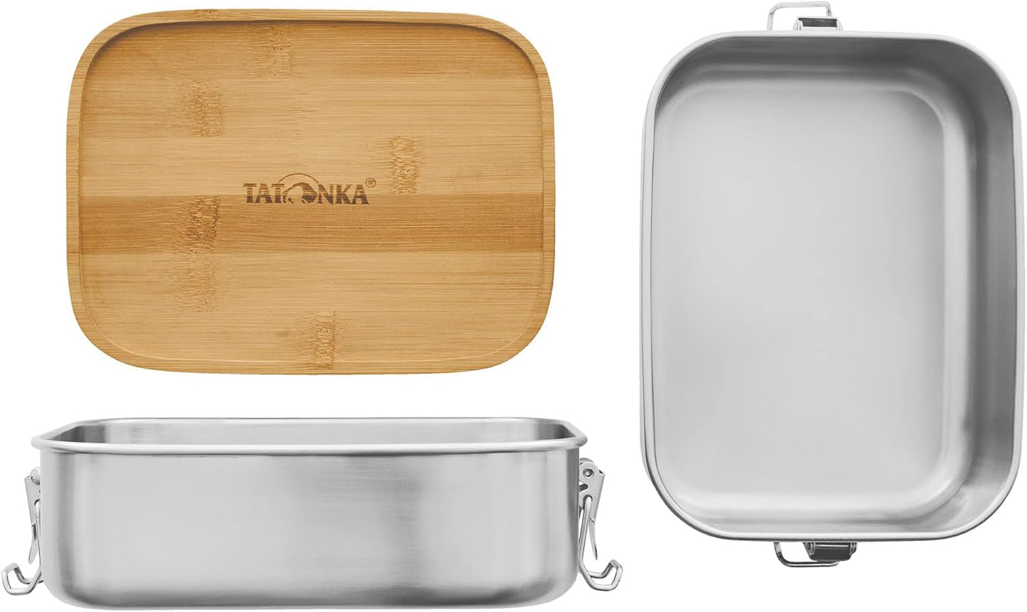 Tatonka nerezový obědový box I Bambusový obědový box (800ml / 1000ml) - Chlebník s bambusovým víkem a otočným víkem - nerozbitný, netoxický, vhodný do myčky, bez plastů a BPA Dózy na potraviny Naty Shop