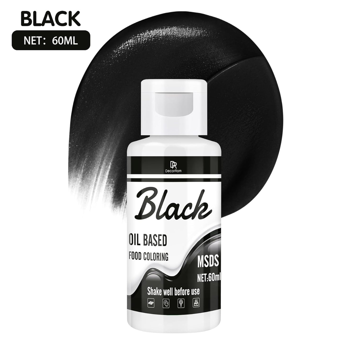 Fettlösliche Lebensmittelfarbe Für Schokolade - 60 ml Ölbasis Lebensmittelfarben Für Fondant, Torten Dekoration, Backen - Flüssige Food Coloring Für Kakaoutter, Buttercream, Kuchen (Schwarz) Naty Shop