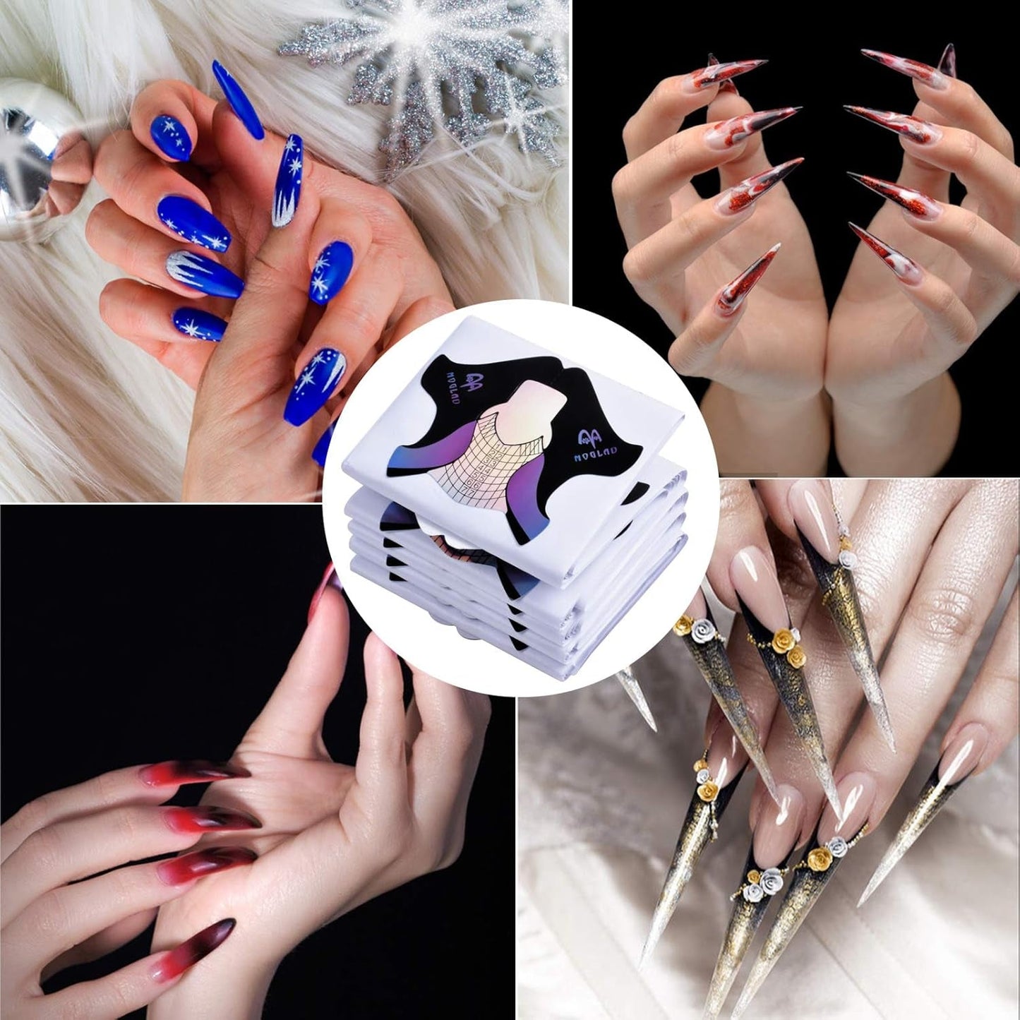 100 ks šablon na gelové nehty, doplňky na umělé nehty, samolepicí šablony na nehty pro nail art, gelové nehty, umělé nehty