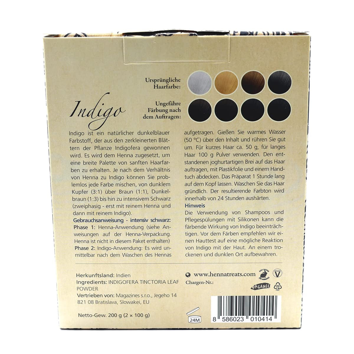 Indigo - Černá - Přírodní barva na vlasy - Pudr - 200g Barva na vlasy Naty Shop