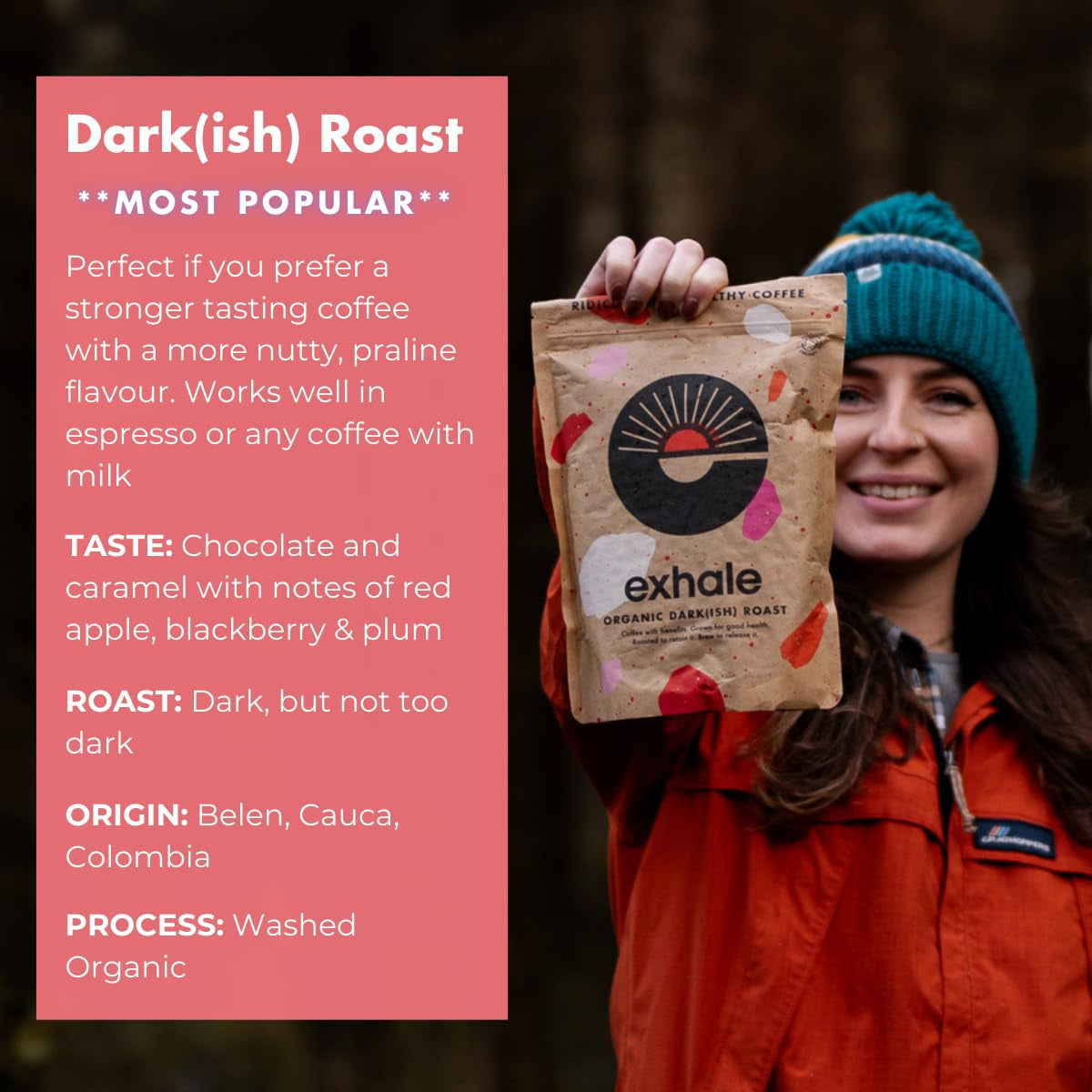 EXHALE Bio GANZE BOHNEN – Dunkel Gerösteter Kaffee – 450g Balení – Mykotoxinfrei & Geeignet für Bulletproof Coffee – Single Origin und 100% Arabica Bohnen