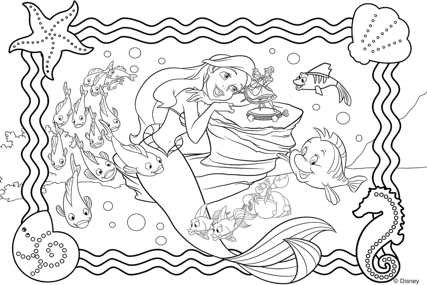 Lisciani - DISNEY Puzzle Ariel - Vytvářejte a vybarvujte scény z vašich oblíbených krabic - od 7 let - VELKÉ PUZZLE s 250 dílky - Podporuje zručnost Puzzle Naty Shop