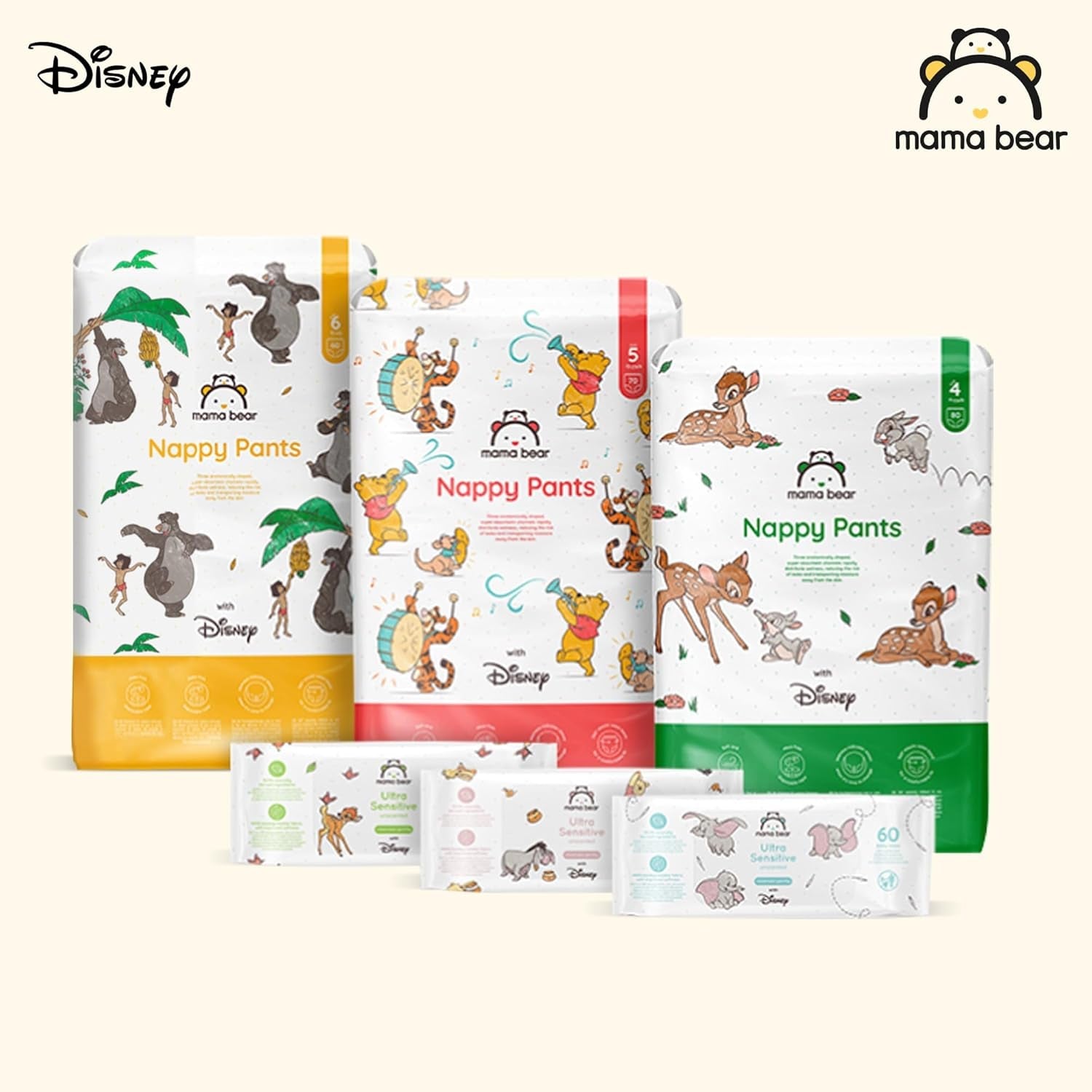 Značka Amazon: Mama Bear Disney Velikost 6 (15+ kg) – měsíční balení, bílá, 120 kusů (2 balení po 60)