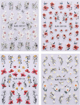 JMEOWIO 3D Nálepka na nehty Blumen Nálepka na nehty Selbstklebend Nagelaufkleber 5D Stereoskopické jarní letní dekorace Nageldesign Zubehör 4 Blatt