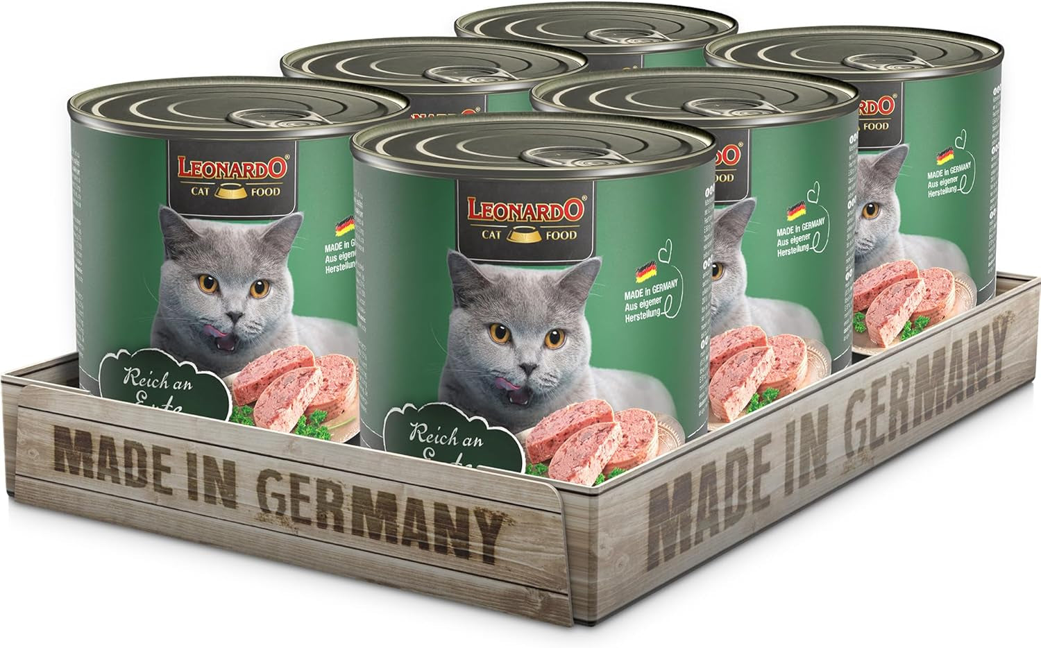 LEONARDO Mokré krmivo [6x800g kachna] | Mokré krmivo pro kočky bez obilovin | Complete Wet Canned Food