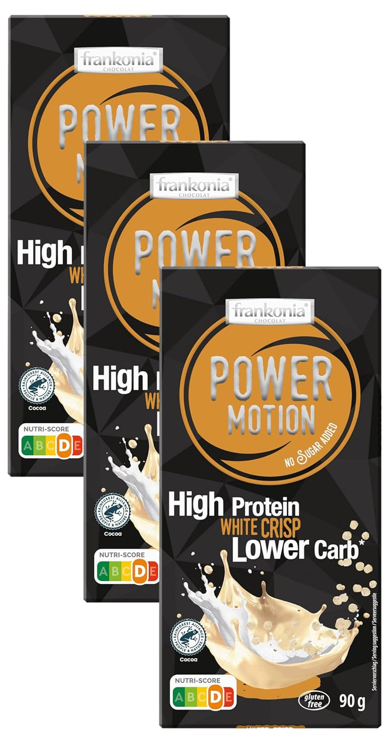 frankonia CHOCOLAT POWER MOTION bez přidaného cukru - Křupavá bílá čokoláda s vysokým obsahem bílkovin a nízkým obsahem sacharidů, 90 g