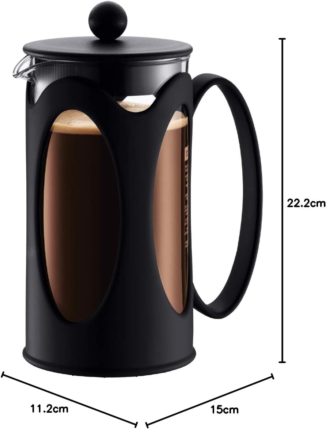 Kávovar Bodum Kenya – 1l / 8 šálků – Ruční French Press Borosilikátové sklo a nerezová ocel – Vhodné do myčky – Vyrobeno v Portugalsku