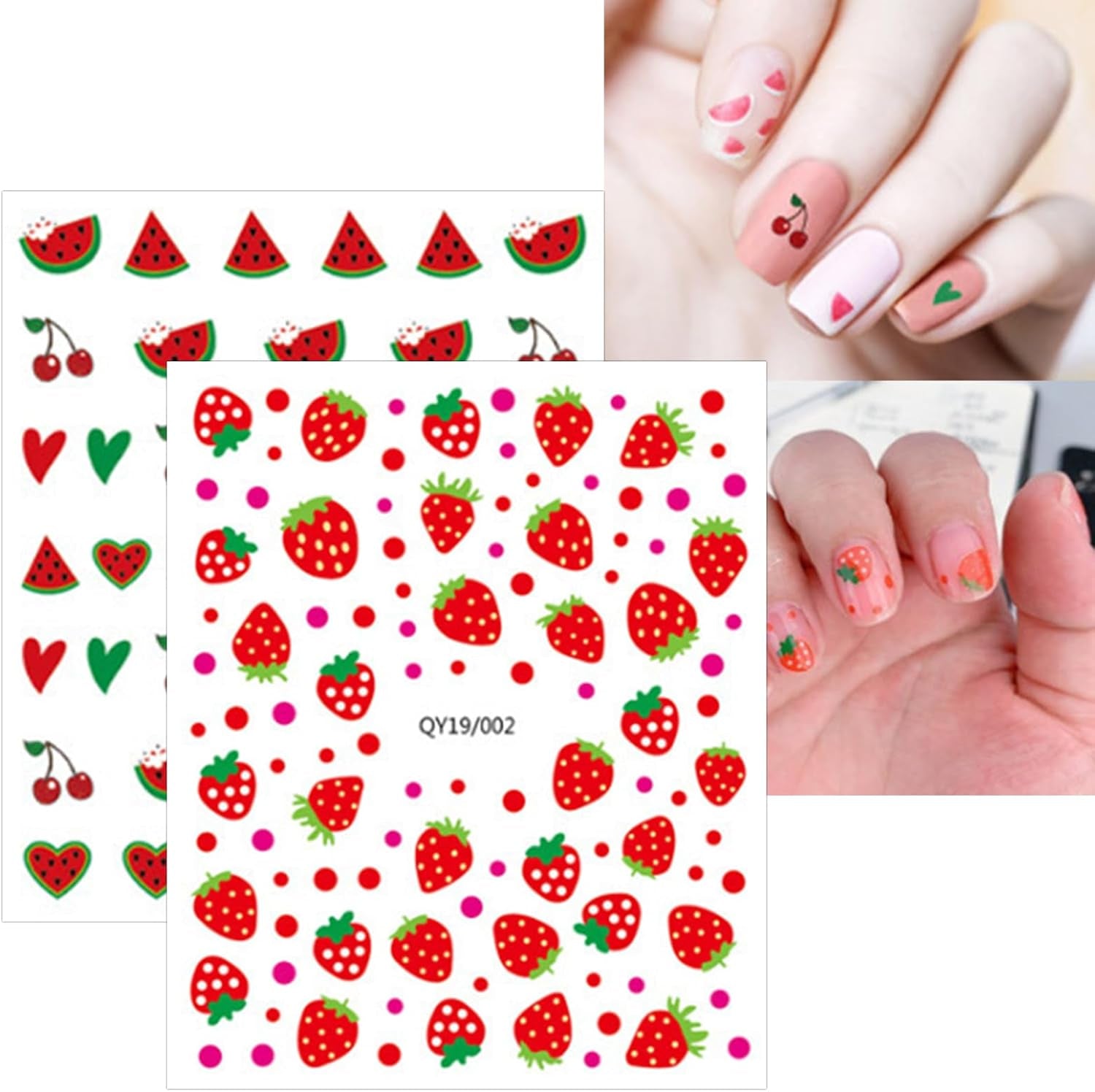 JMEOWIO Süße Nagelsticker Für Kinder 14 Blatt Nail Art Sticker Selbtklebend Nagelaufkleber Regenbogen Blumen Frucht Dekoration Nageldesign Zubehör