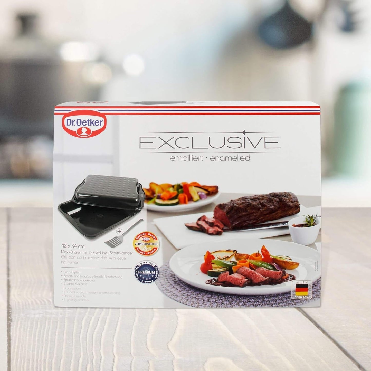 Maxi fritéza Dr. Oetker s ocelovou poklicí, rodinný čtvercový pekáč na kuře a zeleninu Formy na pečení a plechy Naty Shop