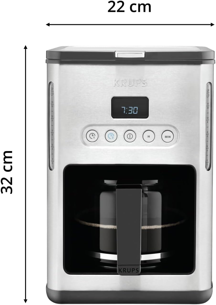 Kávovar na espresso s filtrem Krups KM442D Premium | 10-15 šálků | 1000 wattů | programovatelný | funkce udržování teploty | nerezová ocel | černý
