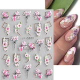 JMEOWIO 3D Nálepka na nehty Frühling Blume Nálepka na nehty Selbstklebend Nagelaufkleber 5D Stereoskopisch Buntes Letní Blumen Dekorace Nageldesign Zubehör 4 Blatt