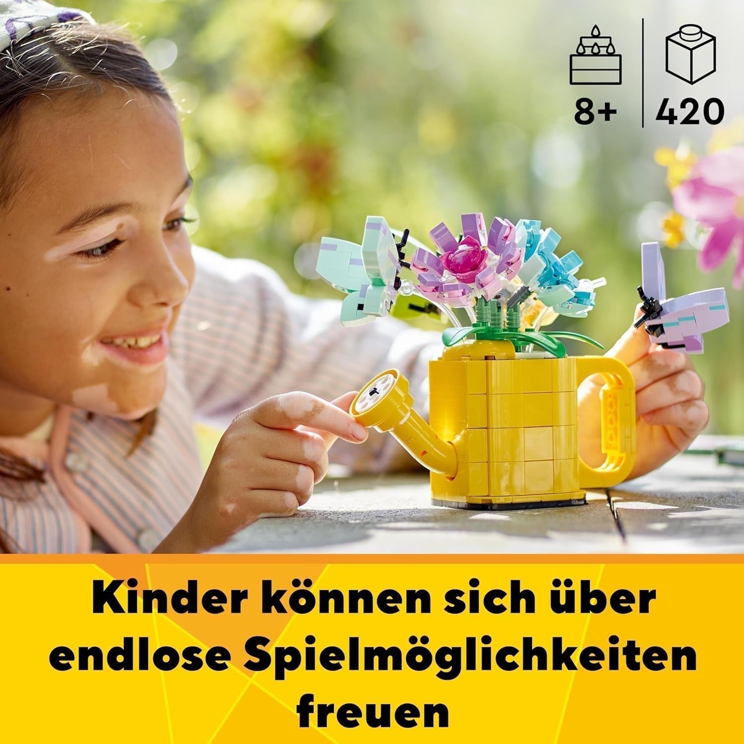 LEGO Creator 3v1 sada kropení květin, dekorace do dětského pokoje, Postavte si zavlažovač s kyticí květin, gumovými holínkami nebo 2 ptáčky, kreativní dárek pro dívky a chlapce 8 let 31149 Stavebnice Besuche den LEGO-Store