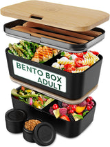 Box na oběd Umami pro dospělé, 4 netěsnící stohovací box Bento box, box na oběd pro dospělé, nádoba na saláty, piknikový / kancelářský box na oběd, šedá uhlí, 1500 ml Naty Shop Černý buk Skladovací boxy na potraviny - 1500 ml, každý stoh Další 1500 Ml