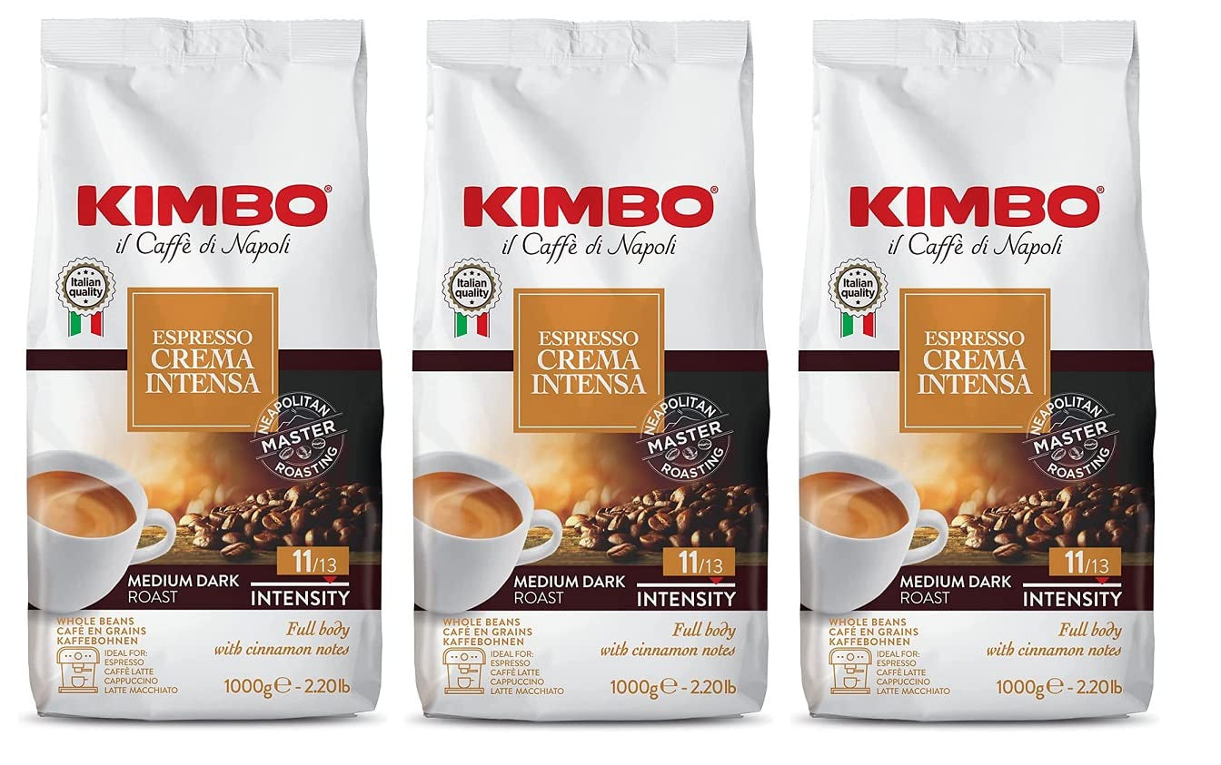 3x kávová zrna Espresso Intense Cream, středně tmavá pečeně, celá kávová zrna, 1 kg sáček, káva z Neapole