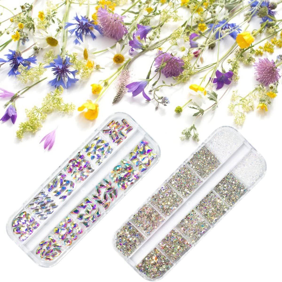 2630ks AB Crystal šumivé kameny na nehty, 120 12 typů Velké šumivé kameny + 2510 6 velikostí Kulaté skleněné kamínky K9 na nehty, kamínky, vzory na nehty, kouzla na nehty pro Face Art