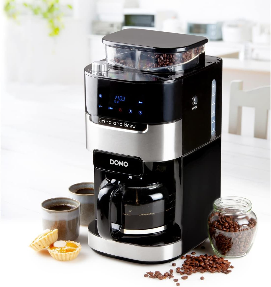 Kávovar DOMO DO721K "Grind and Brew" - Funkce Bean-to-Cup - LCD displej - Pro mletou kávu nebo celá zrna - 1,5 l