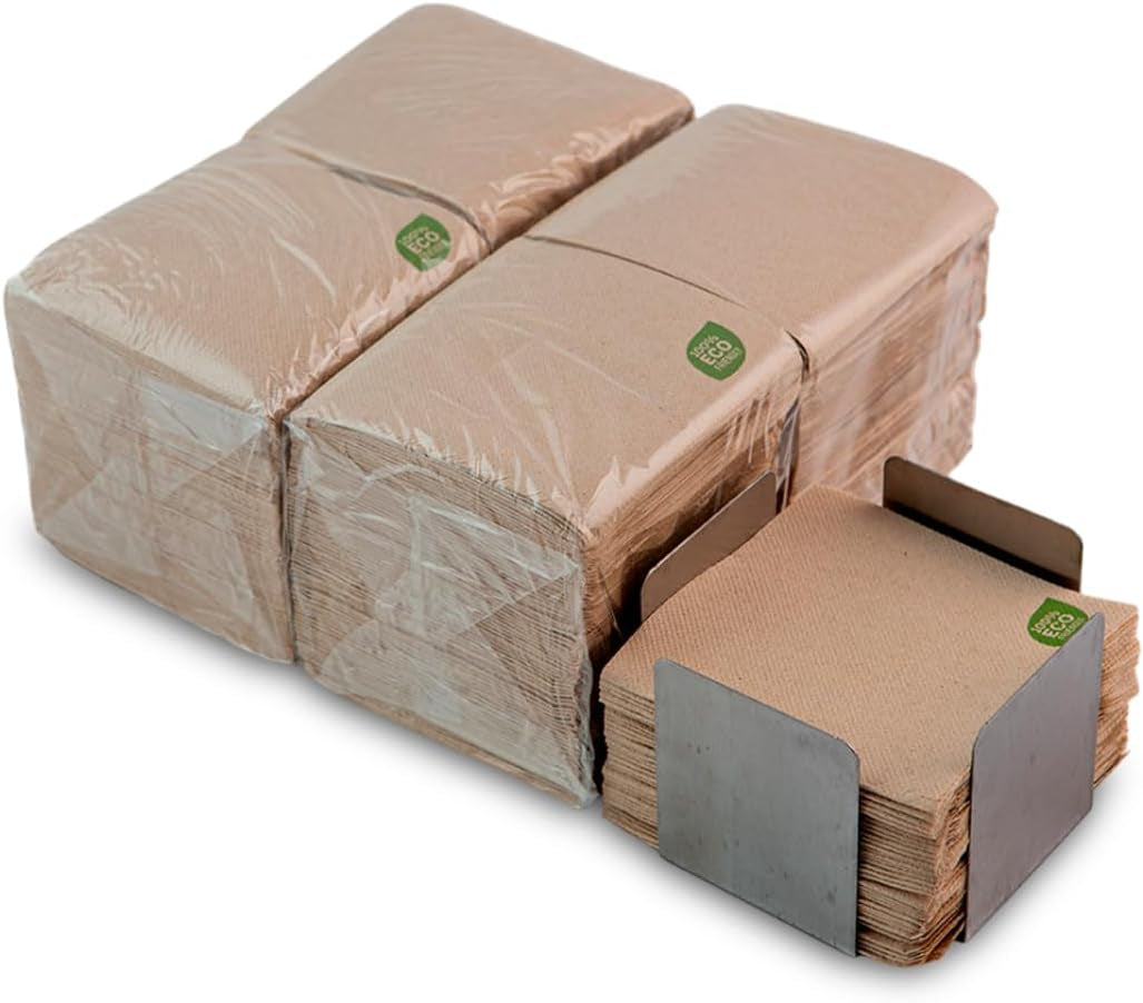 300 balení koktejlových papírových ubrousků, 100% recyklovatelné a biologicky odbouratelné, držák na ubrousky z nerezové oceli, ekologické ubrousky, 10 x 10 cm, složené.