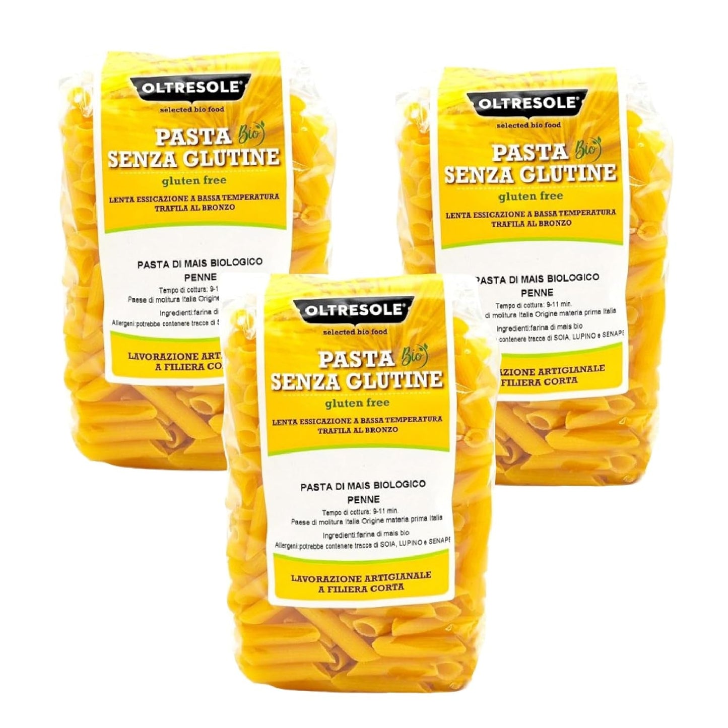 - Těstoviny di Mais Giallo Biologica Italiana bez lepku, Formato Penne - bezlepkové těstoviny, 100% farina di mais giallo bio, vegan, confezione da 3 pacchi da 350 g