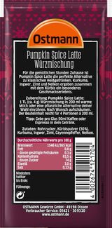 Ostmann Gewürze – Pumpkin Spice Latte Würzmischung, zum Einrühren in Milch mit Kaffee nebo Espresso, mit Kürbispulver, 16 g im Beutel (Verpackungsdesign kann abweichen)
