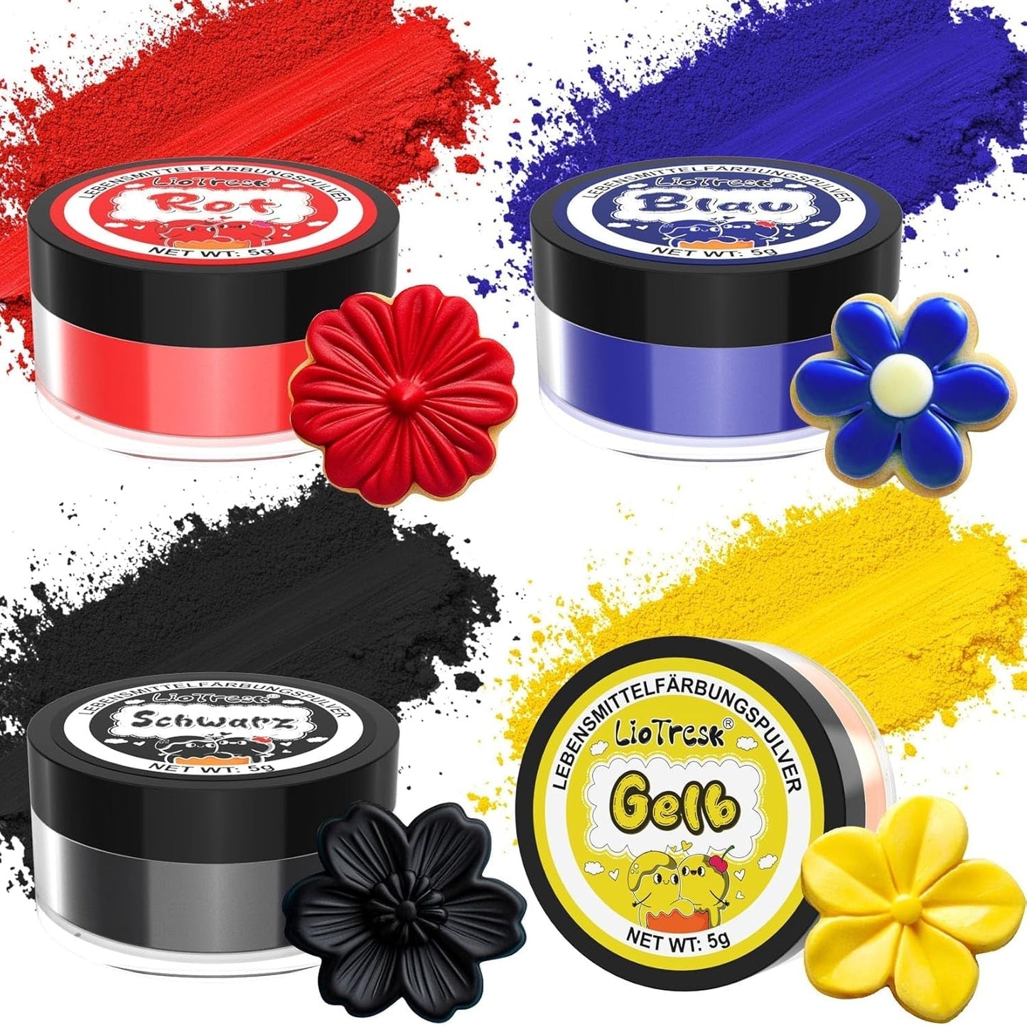 Powder Food Coloring Set - 4x5g koncentrované potravinářské barvivo na fondán, máslový krém, zářivé potravinářské barvivo na pečení, zdobení dortů, barvení velikonočních vajíček, macarons, All Hallows' Day