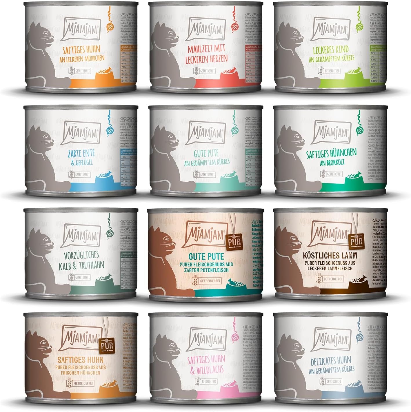 MjAMjAM - Prémiové mokré krmivo pro kočky - Delicious Box 12 balení (12 x 200 g) Bez obilovin s extra masem