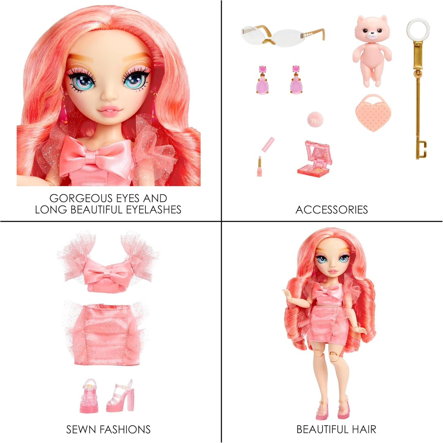 Panenka Rainbow High Fashion - Pinkly Paige - Růžová módní panenka v módním oblečení - s brýlemi a více než 10 barevnými doplňky na hraní - Ideální pro děti od 4 do 12 let a sběratele