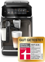 Automatický kávovar PHILIPS řady 3300 - 6 nápojů, moderní barevný dotykový displej, systém přípravy mléka LatteGo, SilentBrew, 100% keramický mlýnek, filtr AquaClean. Černý chrom (EP3347/90)