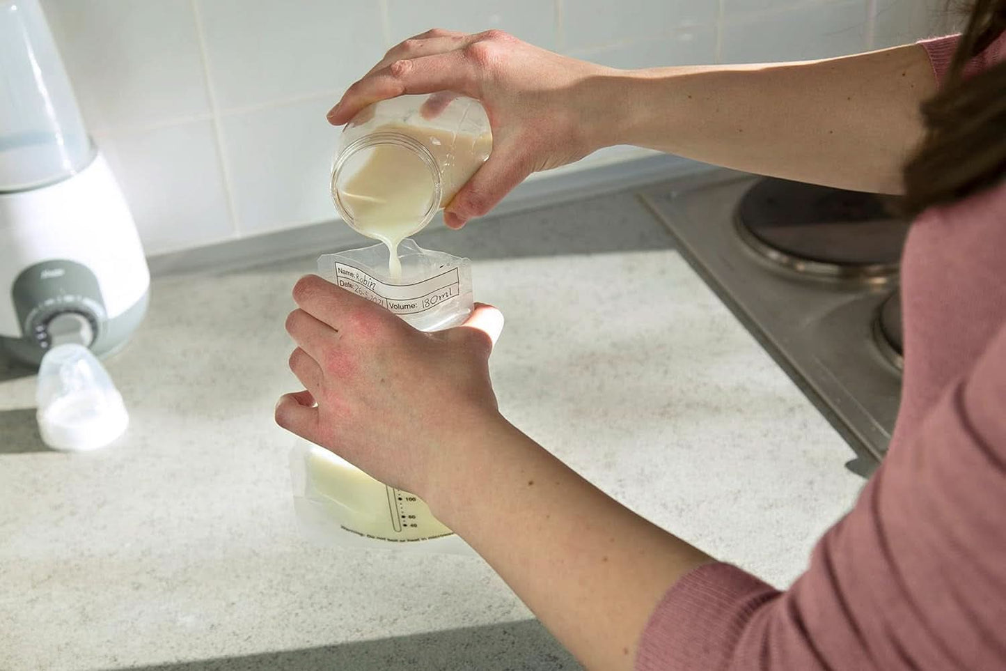 BF100 Úložný sáček na mateřské mléko - Sáček na mateřské mléko - objem 220 ml - 100 kusů - Průhledné doplňky pro potraviny a kojení Bebe Naty Shop