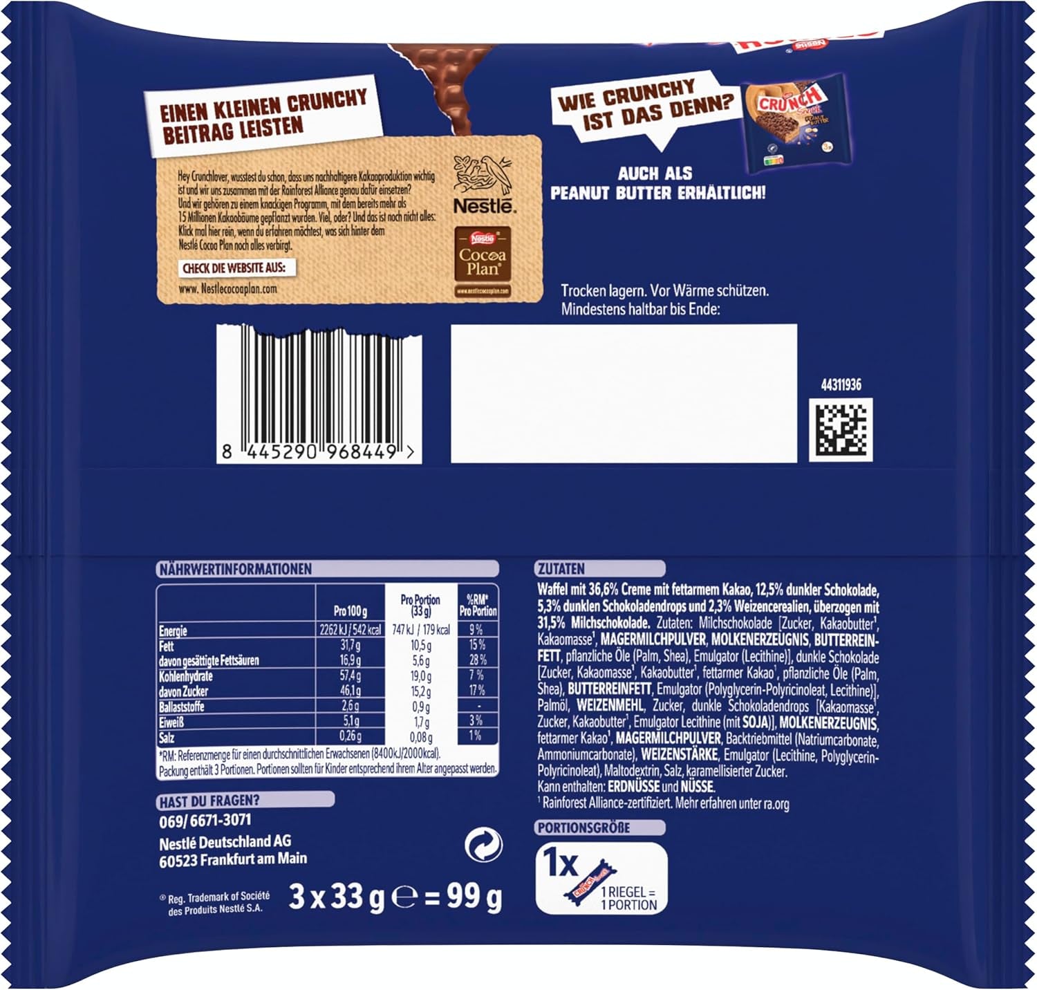 Nestlé Mléčná tyčinka Crunchy Milk Chocolate Cereal Bar 9 balení (3 x 33 g každá)