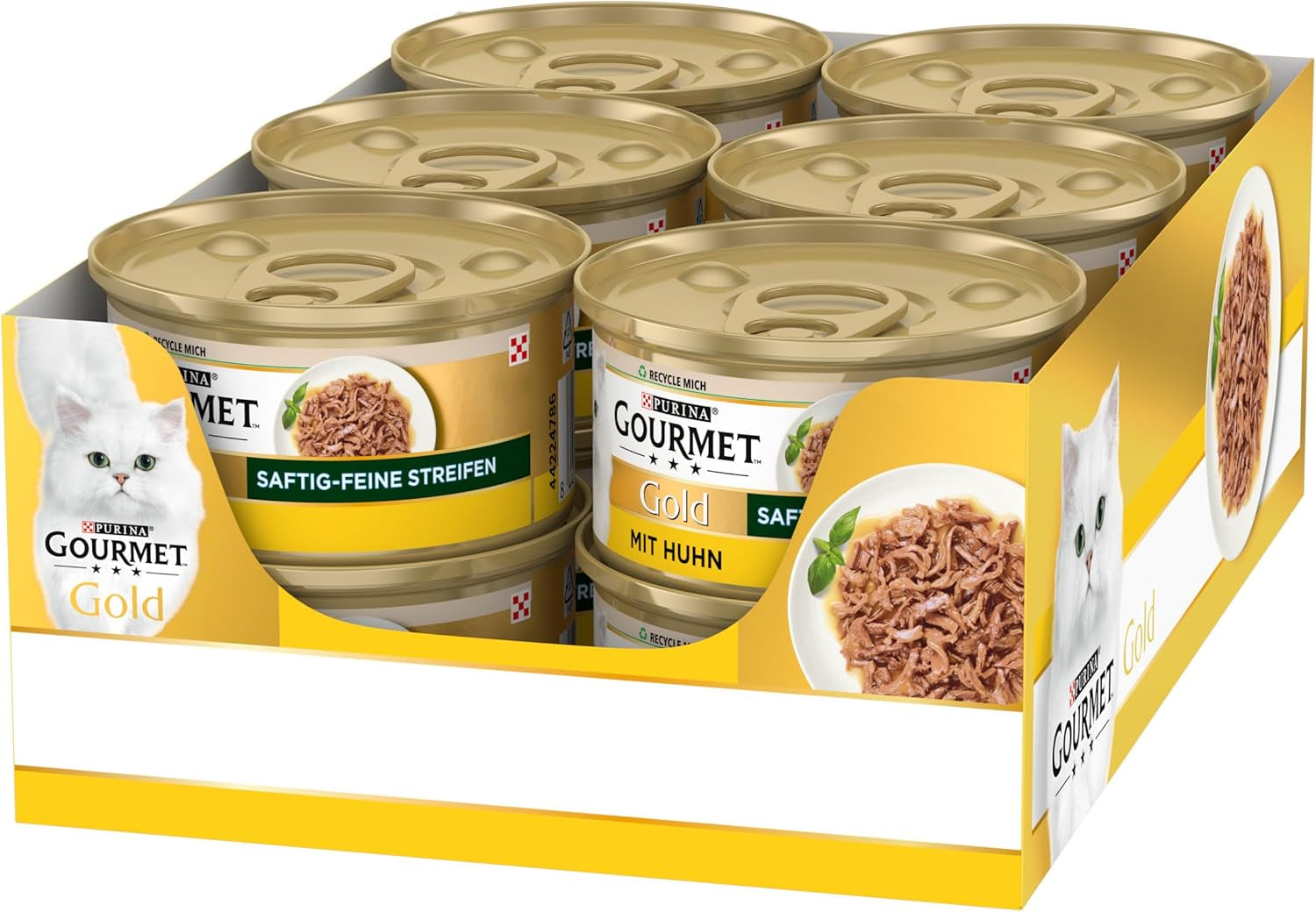 Gurmánské zlaté šťavnaté jemné proužky, mokré krmivo pro kočky s kuřecím masem, balení 12 ks (12 x 85 g)