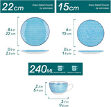 Porcelánová kávová sada Vancasso Macaron, 12dílný barevný kávový servis pro 4-12 osob, sada šálků, včetně šálků na kávu, podšálků a dezertních talířků