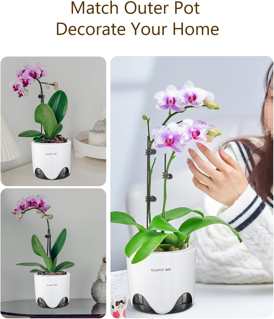 Květináč na orchidej s drenážními otvory pro přesazování, výborná cirkulace vzduchu, 2 kusy, dvouvrstvý plast, keramický květináč na orchidej, průhledný květináč na orchidej, dekorativní