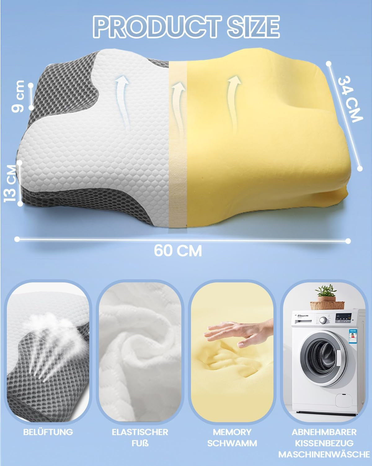 Polštář na krk 2 v 1 Polštář z paměťové pěny Ergonomický ortopedický polštář 2 Polštář na podporu krku na boky / záda / břicho Krční ortopedické polštáře Naty Shop