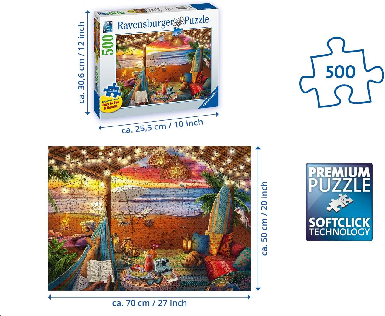 Puzzle Ravensburger 16795 – Západ slunce na pláži – 500dílné puzzle pro dospělé a děti 10+ s většími dílky puzzle [Exkluzivně na Amazonu] Puzzle Naty Shop