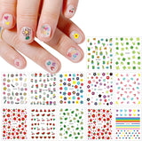 JMEOWIO Süße Nagelsticker Für Kinder 14 Blatt Nail Art Sticker Selbtklebend Nagelaufkleber Regenbogen Blumen Frucht Dekoration Nageldesign Zubehör